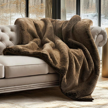 Luxury Soft Faux Chinchilla Fur Throw Blanket for Couch, Warm Thick Heavy Winter Throw Blanket