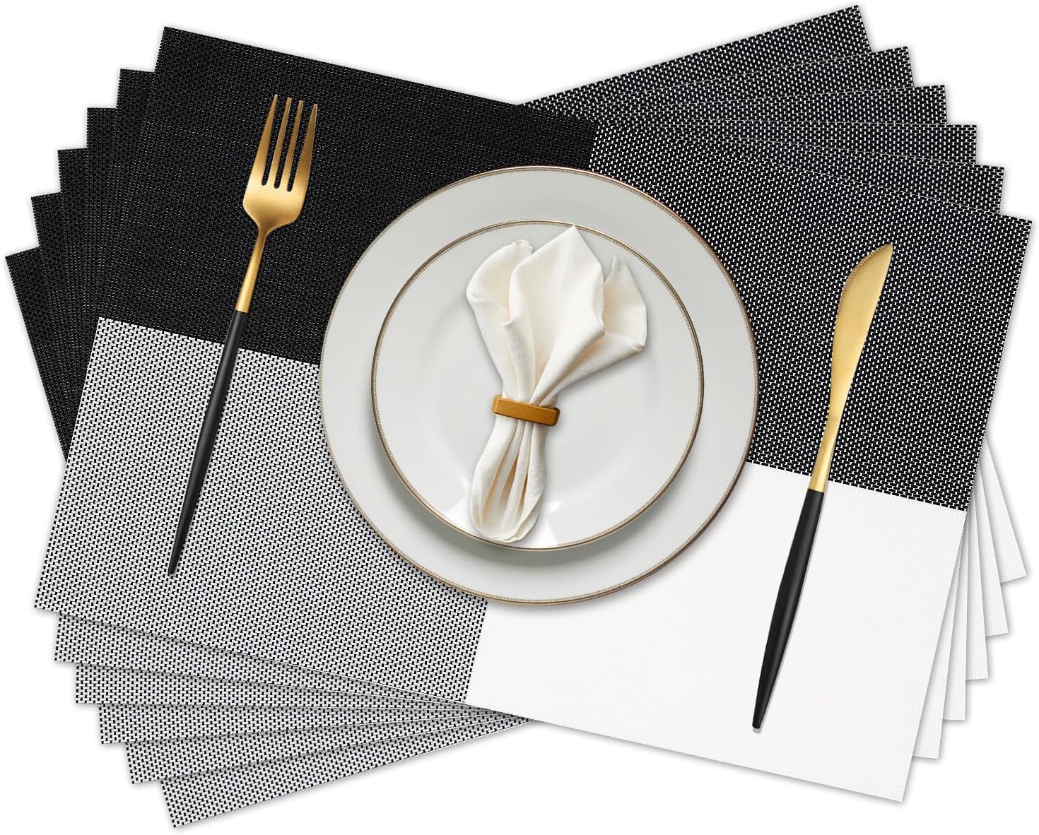 Vinyl Plastic Placemats Set of 6 Washable Heat Resistant Non-Slip Elegant Indoor Outdoor Kitchen
