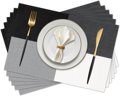 Vinyl Plastic Placemats Set of 6 Washable Heat Resistant Non-Slip Elegant Indoor Outdoor Kitchen