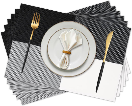 Vinyl Plastic Placemats Set of 6 Washable Heat Resistant Non-Slip Elegant Indoor Outdoor Kitchen