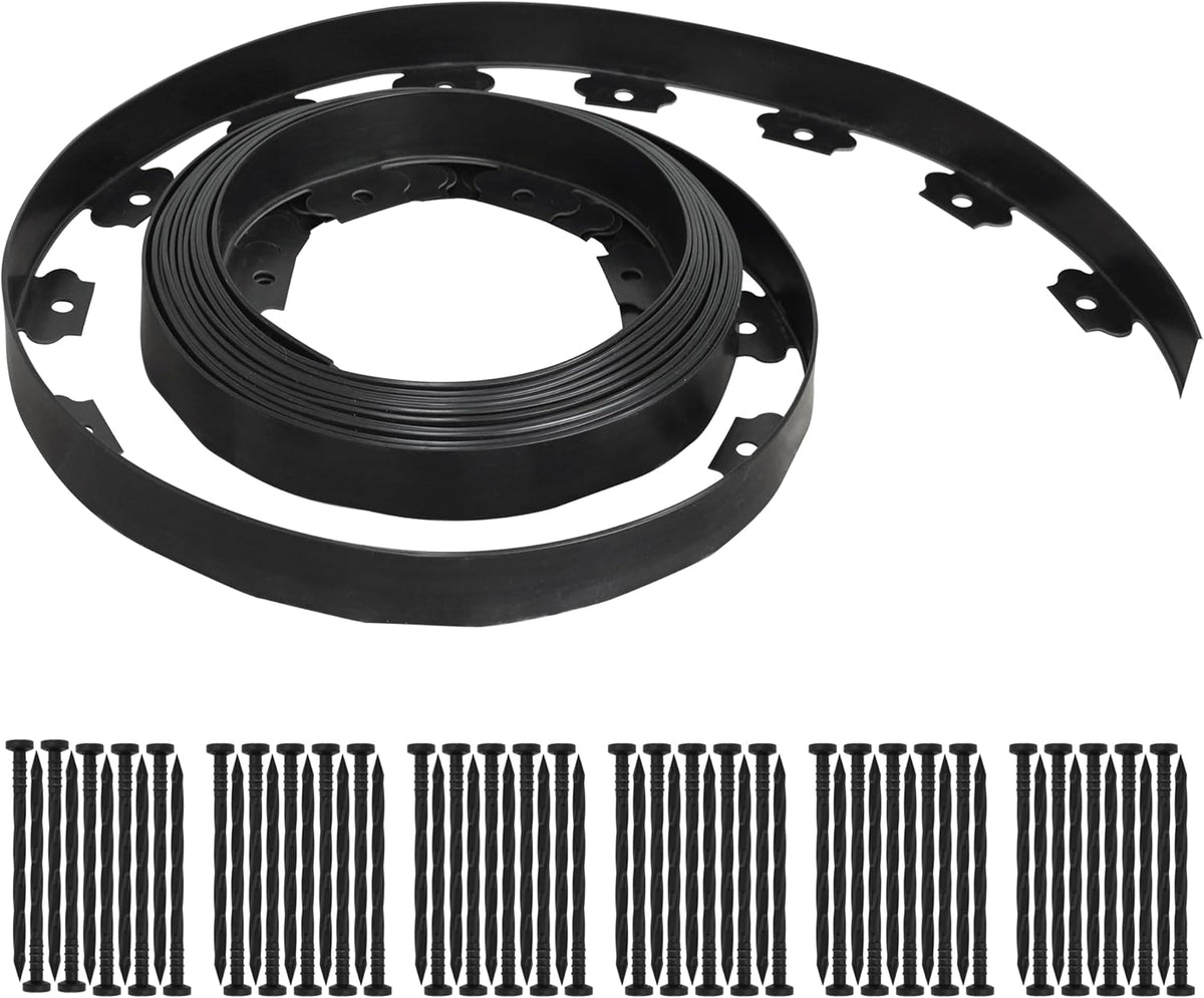 Gardzen 1.5" x 60' Landscape Edging Kit, Garden Edging Coil Comes with 60 Pcs Spikes, No Dig Lawn