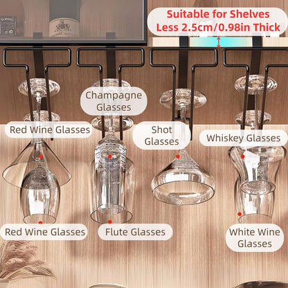 LINFIDITE Wine Glass Holder 2PCS Stemware Rack Hanger Under Cabinet Wine Glass Rack Kitchen Hanging