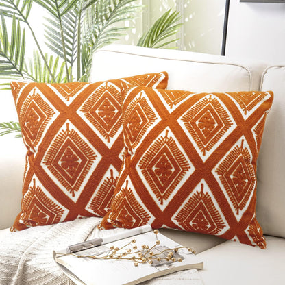 Alysheer Embroidered Decorative Throw Pillow Covers 18x18 inches Set of 2 Pieces, Boho Geometric