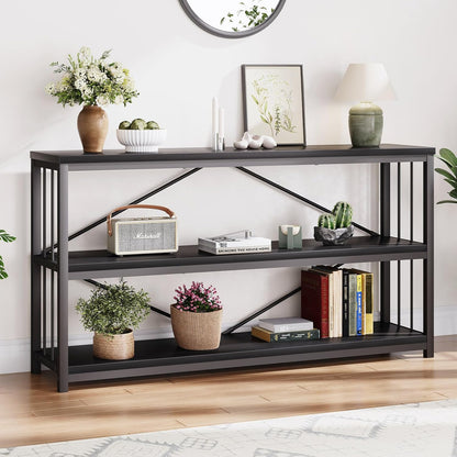 LVB Black Console Table, Modern Entryway Table for Hallway Living Room, Industrial Sofa Table