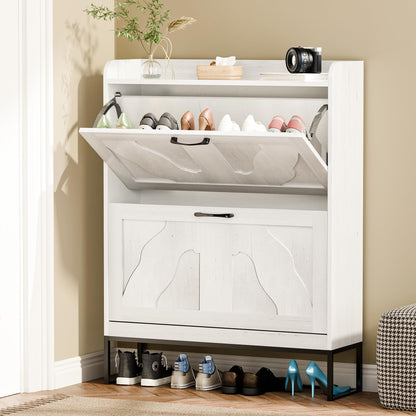 infurnic Shoe Storage Cabinet with 2 Flip Drawers, Narrow Shoe Cabinet for Entryway, Freestanding