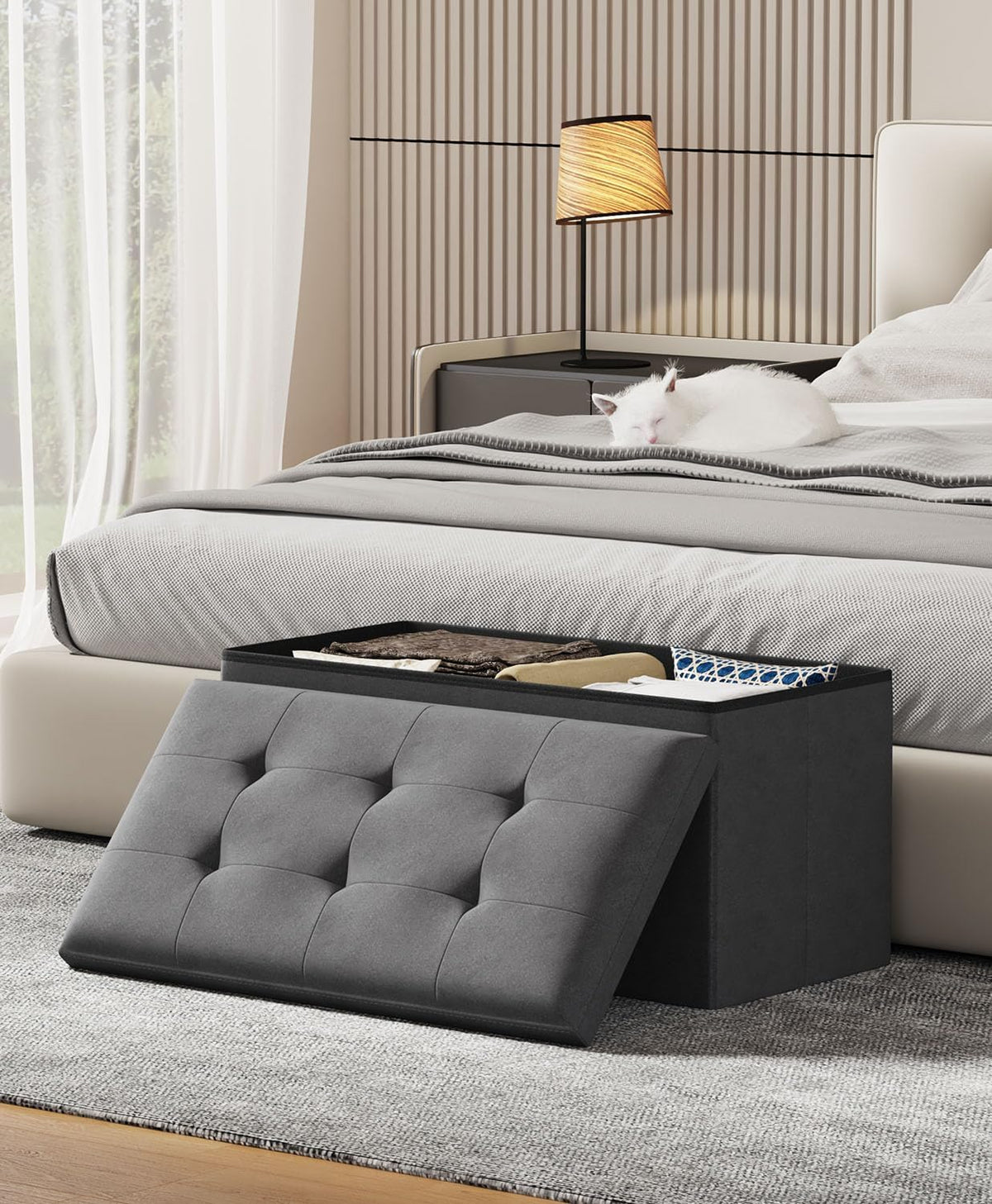 Storage Ottoman Bench, Folding Ottoman Foot Rest, 15 x 30 x 15 Inches, End of Bed Bench,Storage