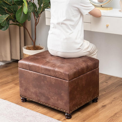Joveco Leather Storage Ottoman, 24" Rectangle Tufted Square Upholstered Bench, Foot Rest Stool with