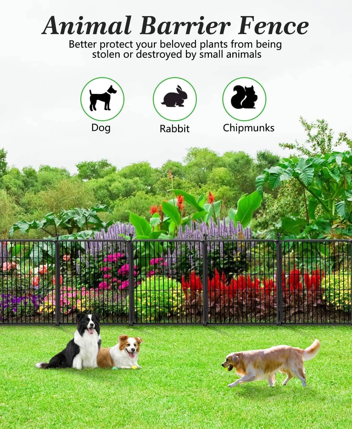 Decorative Black Metal Fencing Garden Fence with Gate, 4.5ft(L) 32in(H) 2 Fence Panels No Dig Fence