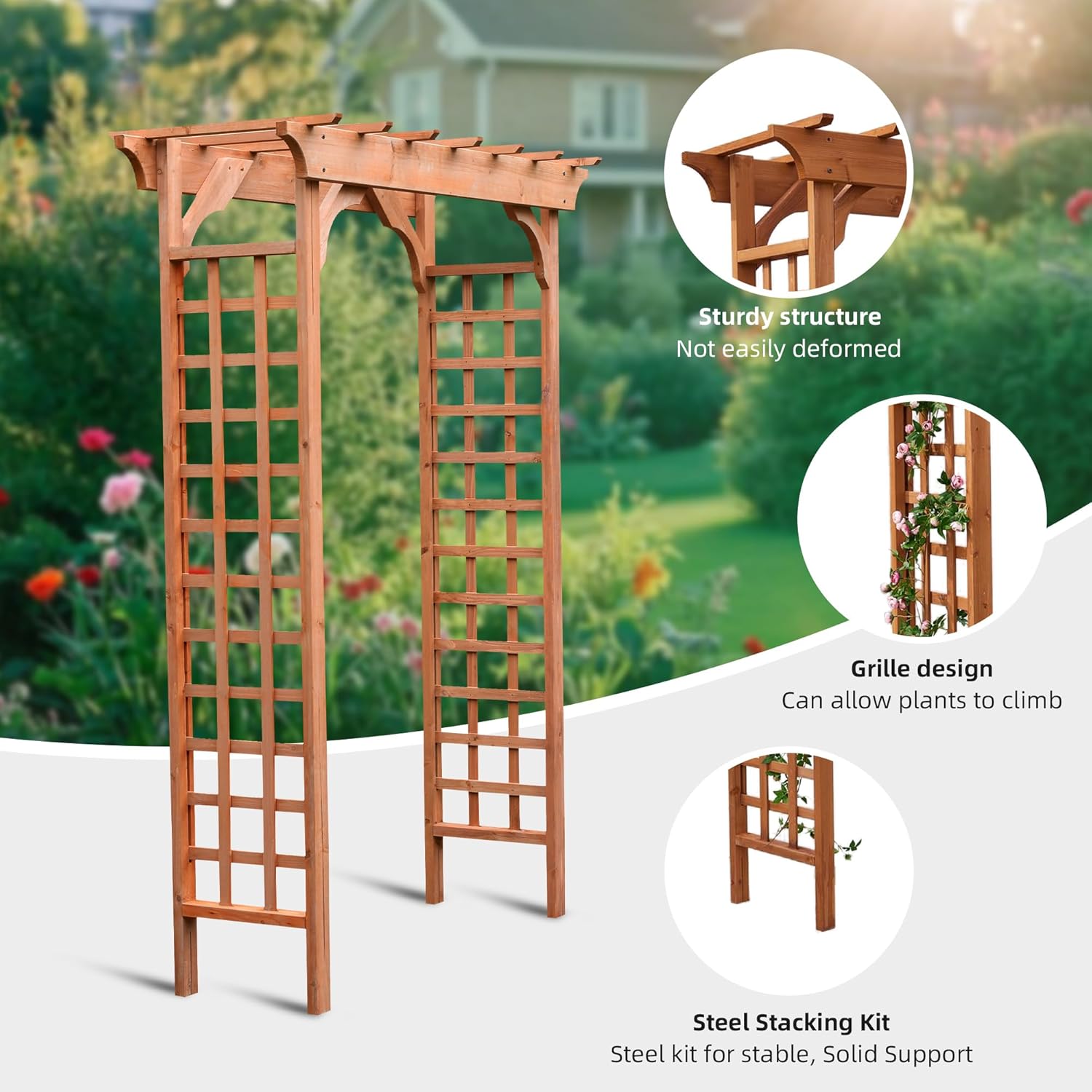 Solid Fir Wooden Garden Arch Premium Outdoor Trellis for Climbing Plants, 83.37”H×61”W×26’’D, Also