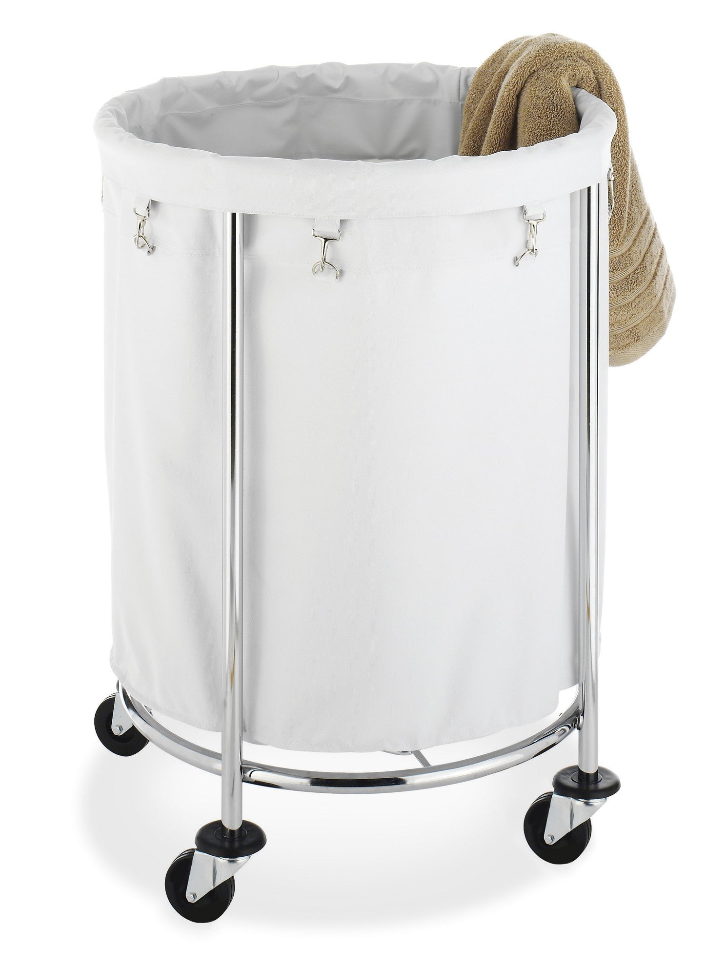 Whitmor Round Commercial Laundry Hamper with Removable Liner and Heavy Duty Wheels -Chrome