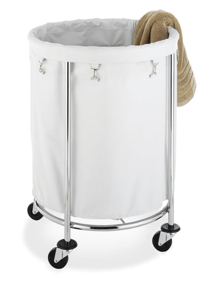 Whitmor Round Commercial Laundry Hamper with Removable Liner and Heavy Duty Wheels -Chrome