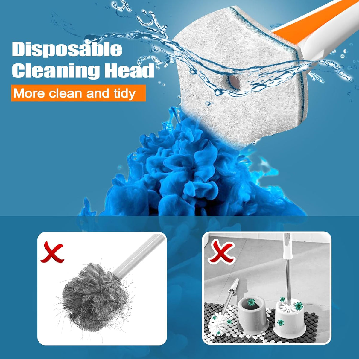 JEHONN Disposable Toilet Bowl Cleaner Wand with 40 Cleaner Refills, Wall Mounted Long Handle