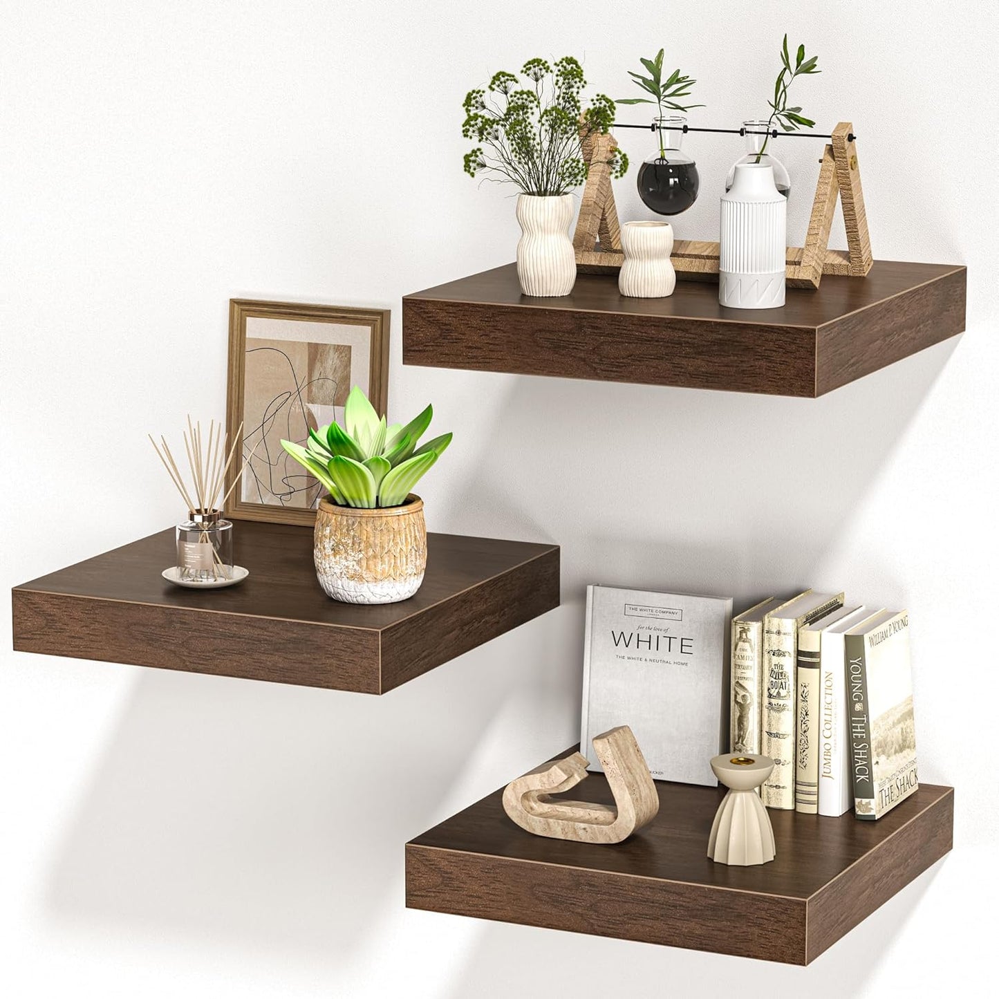 Square Floating Shelves for Wall, 12" W x 12" D x 1.2" H, Small Wooden Wall Mounted Display Shelves