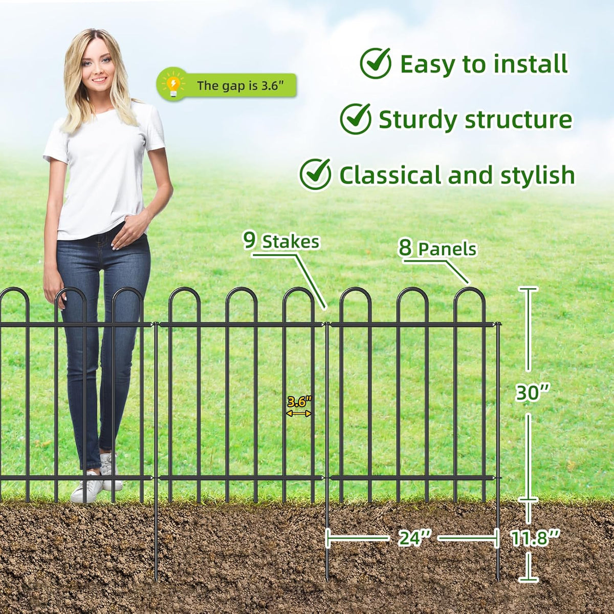 Metal Garden Fence 30 in H x 16 ft L, No dig Garden Border Yard Fencing, Dog Fence Outdoor