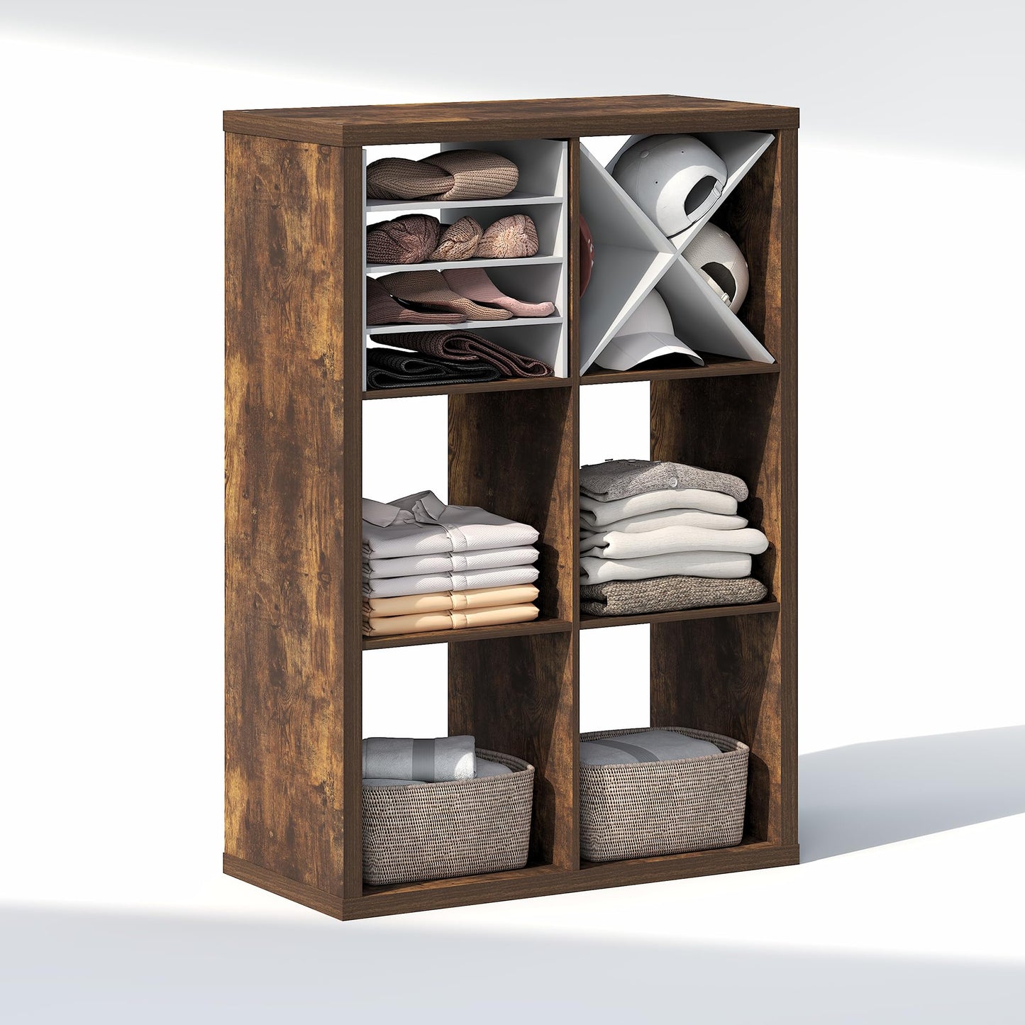 Furinno Cubic Extra Thick 6-Cube Closet Organizers and Storage, Amber Pine