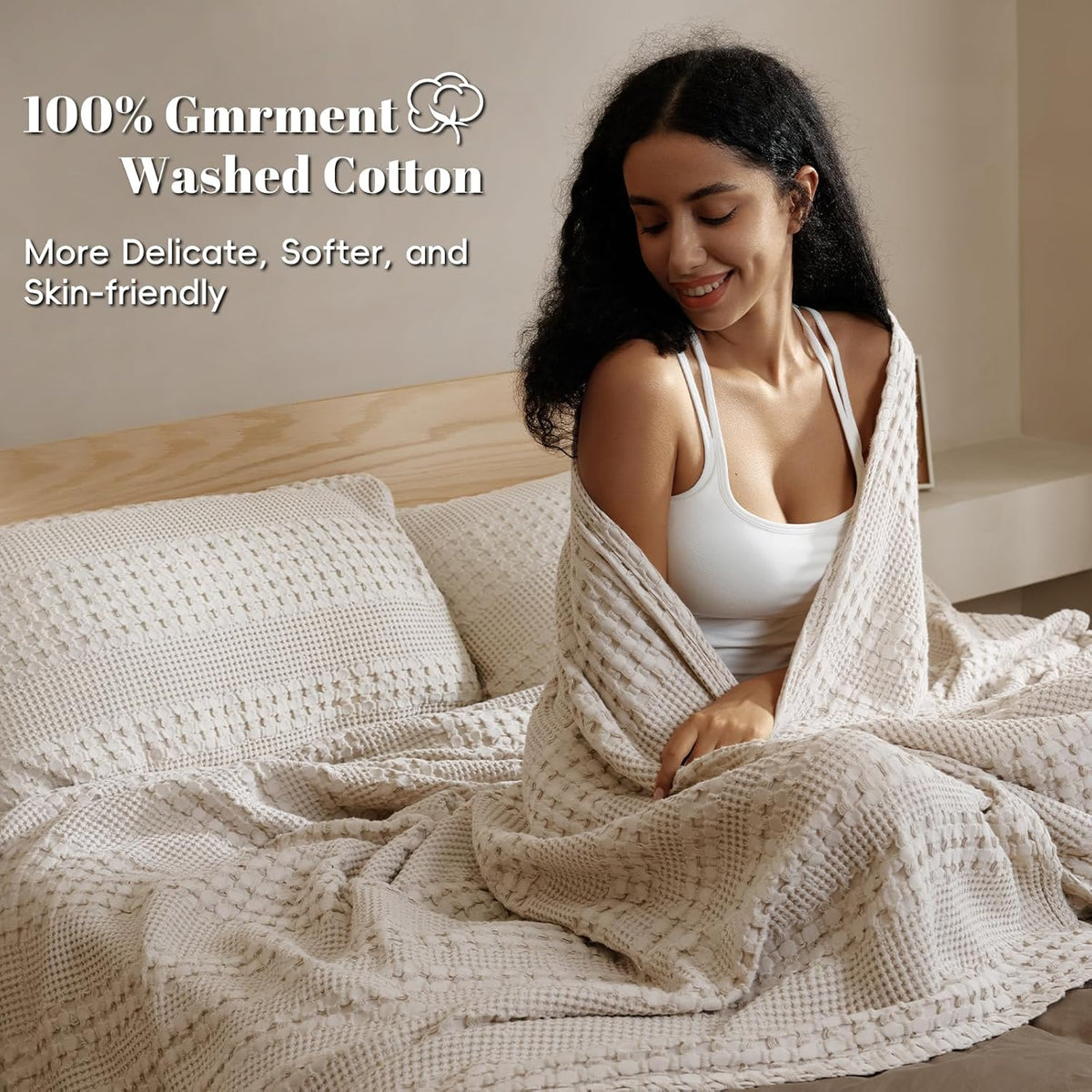PHF 100% Cotton Waffle Weave Blanket Twin Size, Soft Lightweight Breathable Cozy Summer Blankets