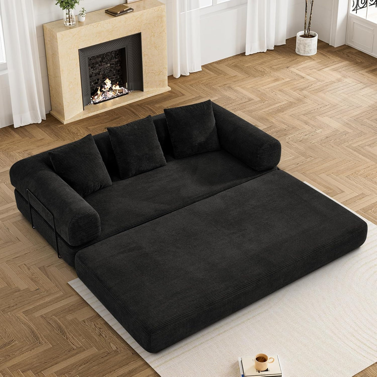Convertible Sleeper Sofa Bed with Pillow, 4-in-1 Corduroy Folding Mattress Couch with Fixed-Shape