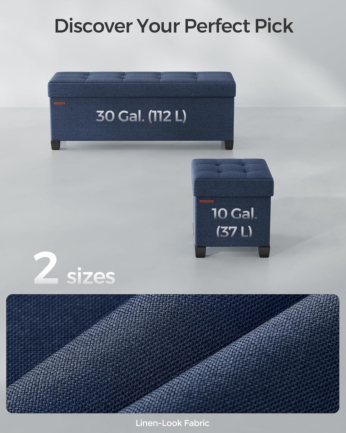 SONGMICS Storage Ottoman Bench, Foldable Foot Rest with Legs, 15 x 43 x 15.7 Inches, End of Bed