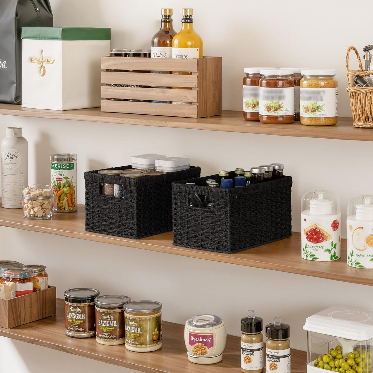 StorageWorks Pantry Baskets, Wicker Storage Baskets for Organizing, Bathroom Shelves, Pantry