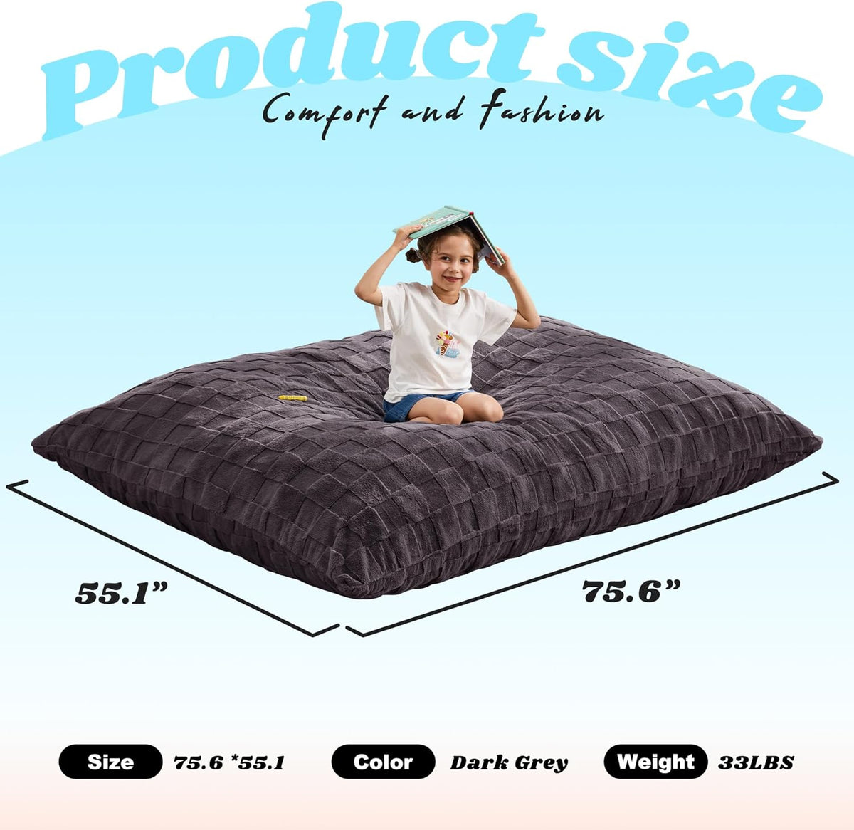 Hobestluk 3 in 1 Bean Bag Chair Giant Bean Bag Chairs for Adults with Plaid Cover Convertible Bean