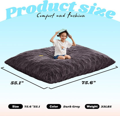 Hobestluk 3 in 1 Bean Bag Chair Giant Bean Bag Chairs for Adults with Plaid Cover Convertible Bean
