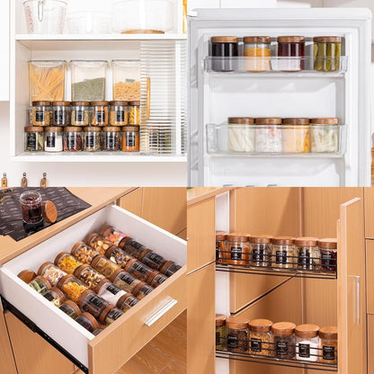 Yangbaga 12Pcs Glass Spice Jars with Labels-8oz Acacia Wood Lid Square Spice Containers,Seasoning
