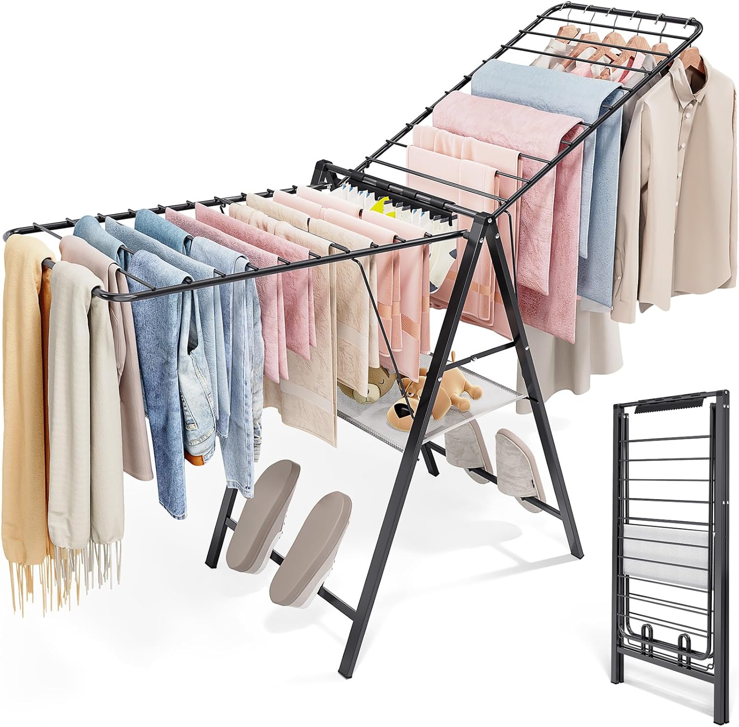 APEXCHASER Foldable Clothes Drying Rack, Metal Laundry Drying Rack Collapsible, Ultra Thin Clothes