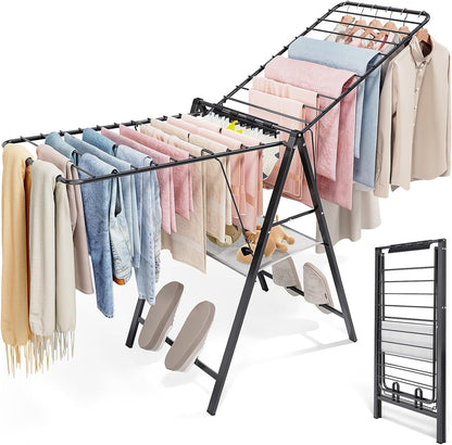 APEXCHASER Foldable Clothes Drying Rack, Metal Laundry Drying Rack Collapsible, Ultra Thin Clothes