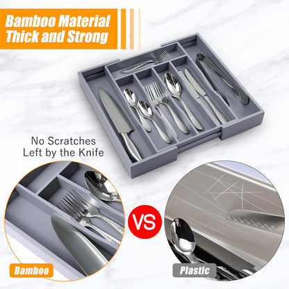 Kitchen Silverware Drawer Organizer and Storage Bamboo Wood Cooking Utensil Holder Cutlery Knife
