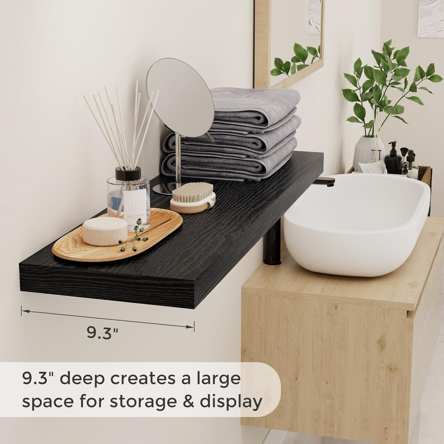 Fun Memories Black Floating Shelves 36 Inch Long, 9 Inch Deep Wall Shelves Set of 2, 36 x 9