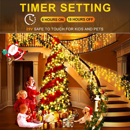KNONEW Christmas Lights Outdoor Decorations 400 LED 33ft 8 Modes Curtain Fairy String Light with 75