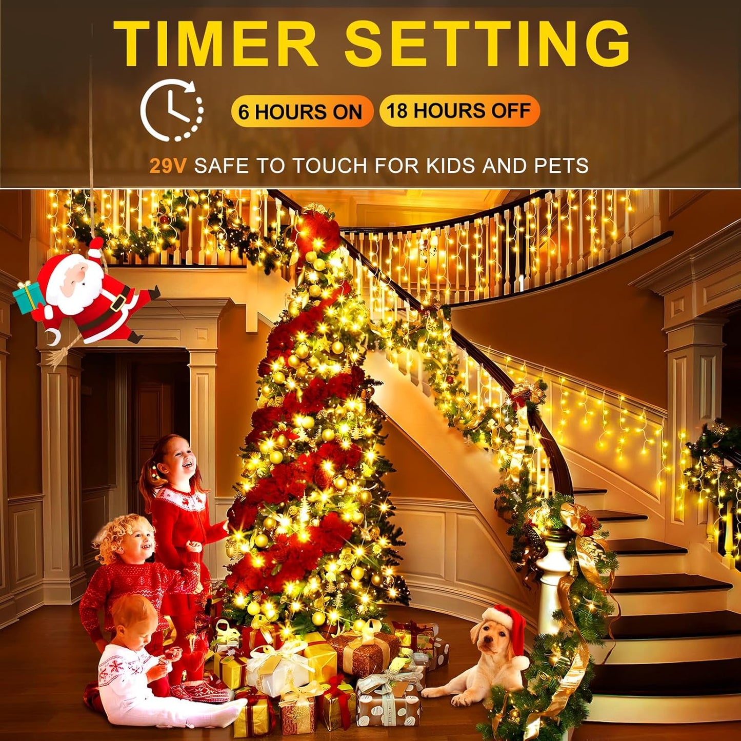 KNONEW Christmas Lights Outdoor Color Changing 400 LED 33ft 11 Modes Curtain Fairy String Light