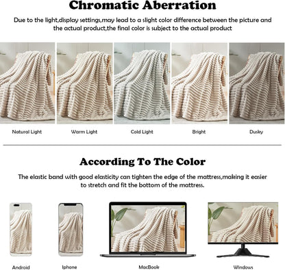 NEWCOSPLAY Super Soft Throw Blanket Linen Premium Silky Flannel Fleece 3D Ribbed Jacquard