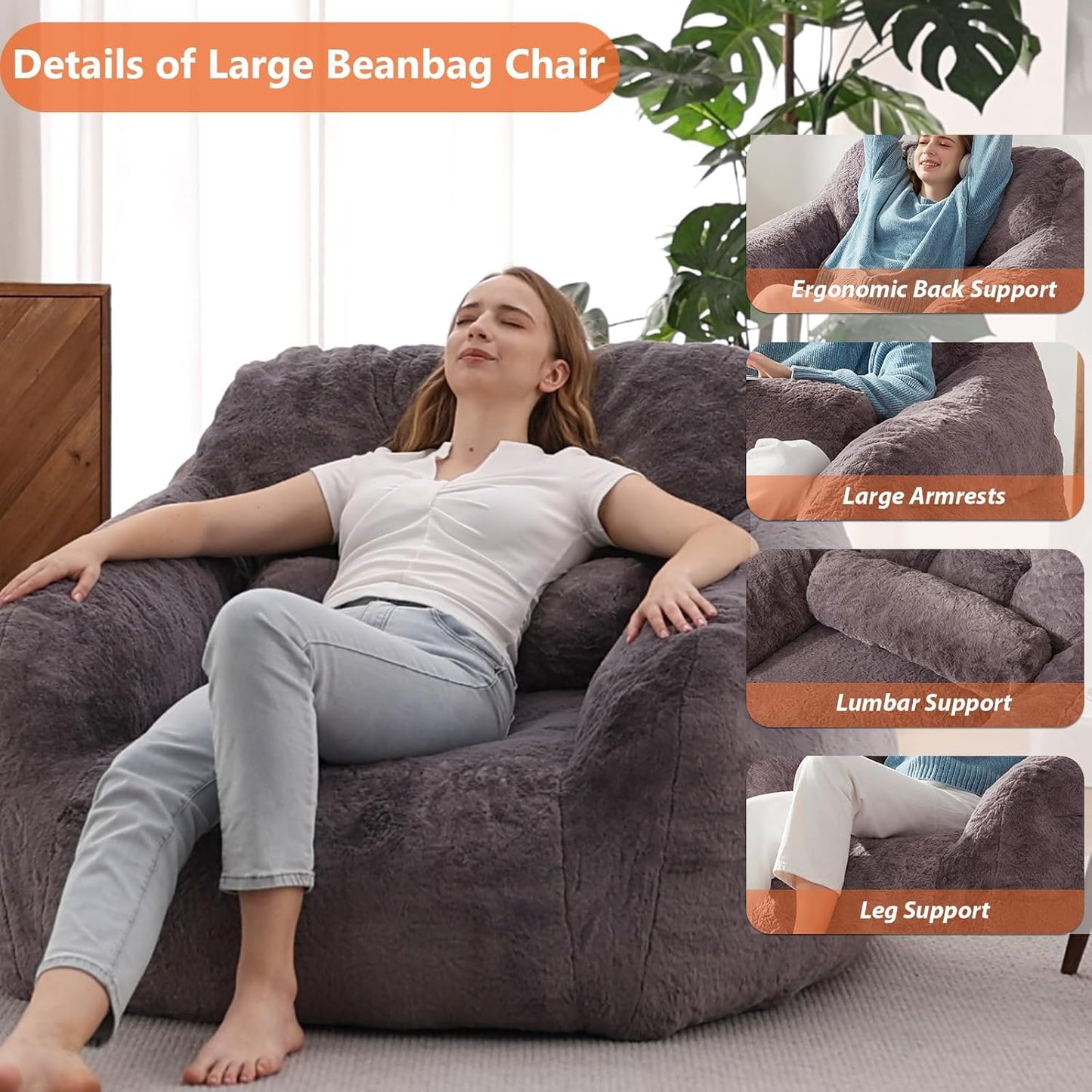 Bean Bag Chair for Adults with Pillow,Oversized Bean Bag Couch Chairs for Adults,Giant Lazy Couch