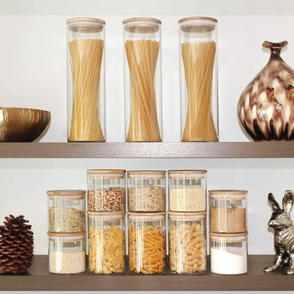 Glass Jars with Bamboo Lids (27oz in 6 Pack), Glass Food Jars and Canisters Sets, Food Storage