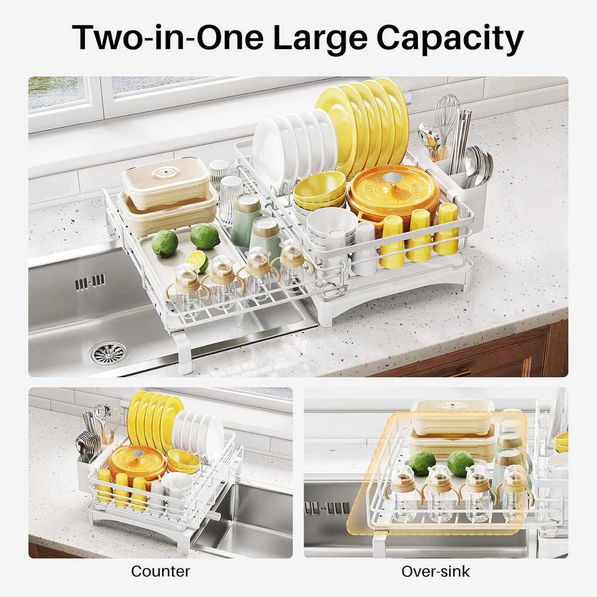 Dish Drying Rack - Extendable Dish Rack, Large Sink Drying Dish Drainer for Kitchen Counter