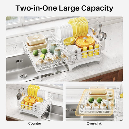 Dish Drying Rack - Extendable Dish Rack, Large Sink Drying Dish Drainer for Kitchen Counter