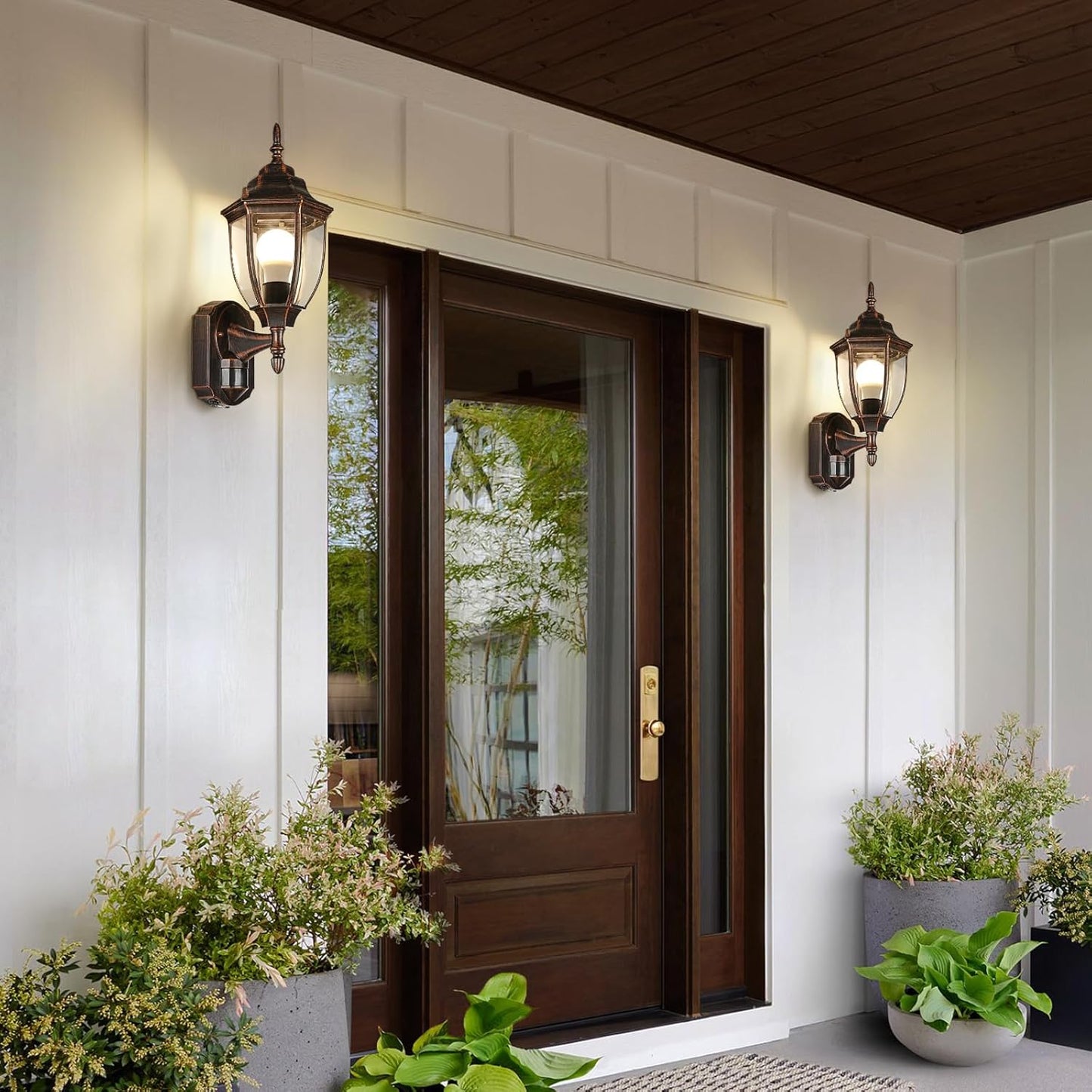 Lamomo Outdoor Wall Sconce, 2 Pack Dusk to Dawn Motion Sensor Light Fixtures, Exterior Aluminum