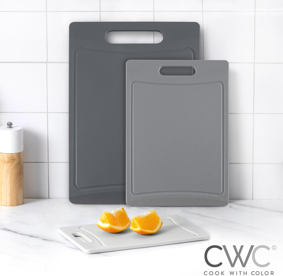 COOK WITH COLOR Non-Slip Cutting Board Set – Kitchen Essentials with Easy Grip Handle for Meat