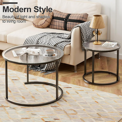 aboxoo Gold Nesting Coffee Table Set of 2, Small Glass Round Nesting Tables for Living Room