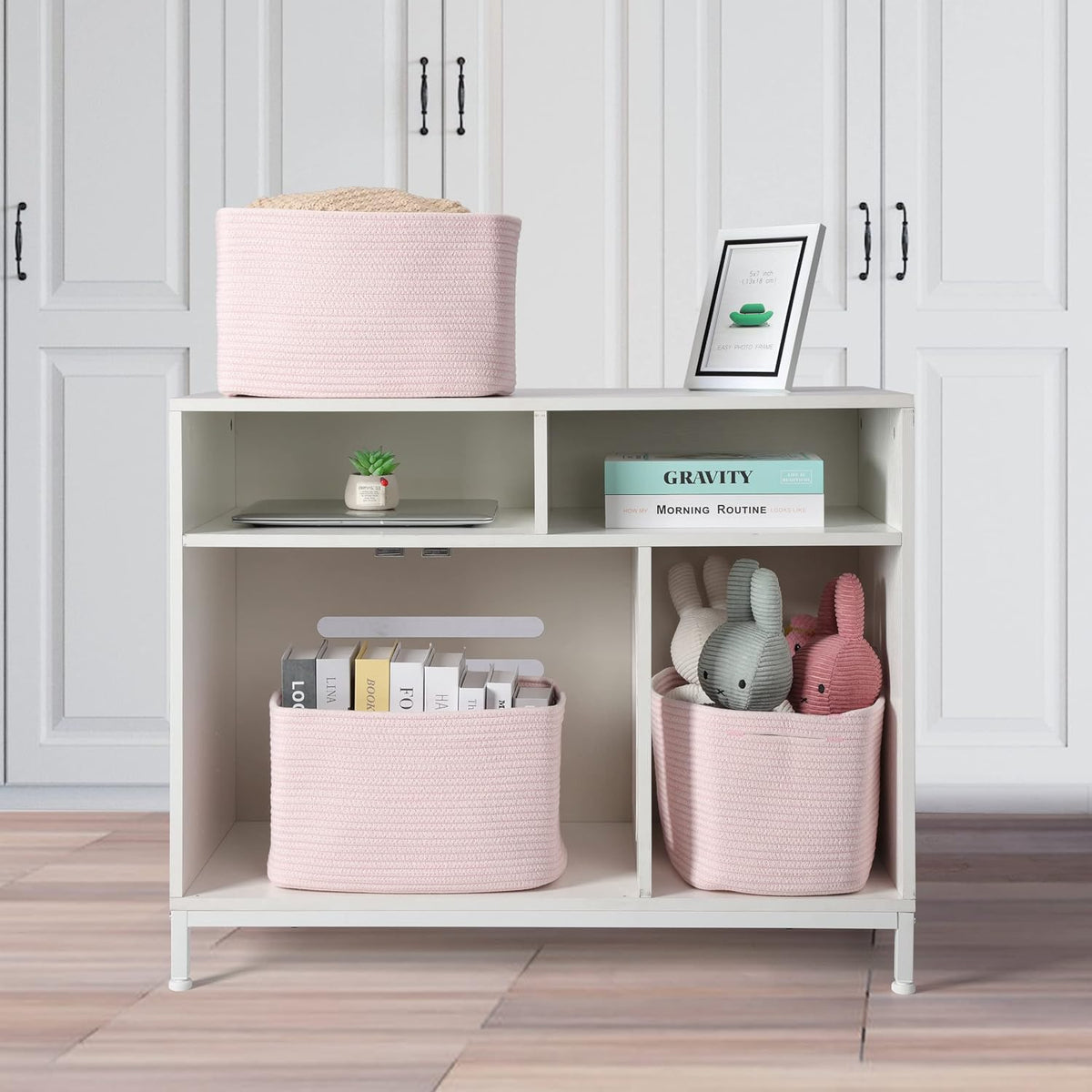 Cotton Rope storage Basket Bins Woven Basket for Organizing Shelves Rectangle Decorative Baskets