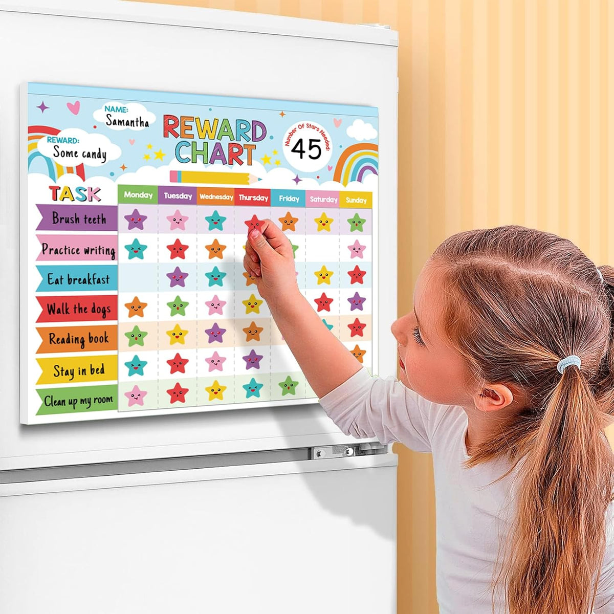 Reward Chart for Kids,Magnetic Behavior Chore Chart for Kids at Home,26 Rainbow Blue Chore