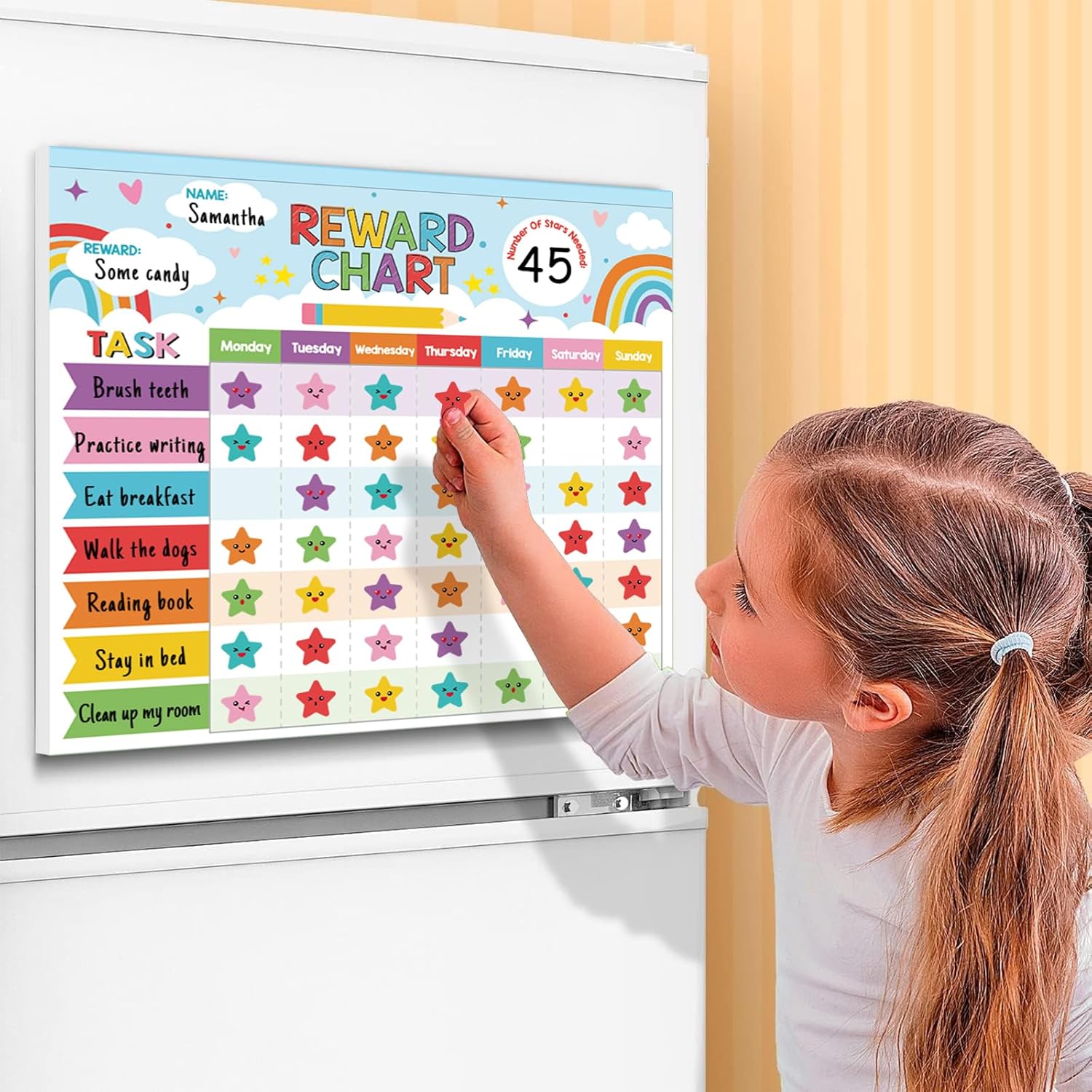 Reward Chart for Kids,Magnetic Behavior Chore Chart for Kids at Home,26 Rainbow Blue Chore