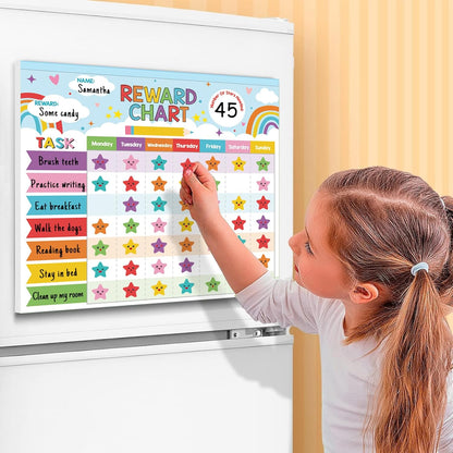 Reward Chart for Kids,Magnetic Behavior Chore Chart for Kids at Home,26 Rainbow Blue Chore