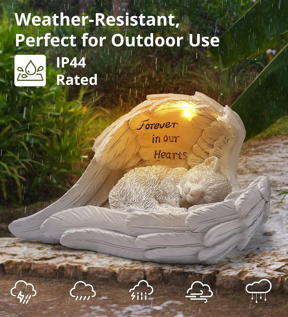 Pet Cat Solar Garden Memorial Statue – Outdoor Resin Angel Kitty with Solar Light, Guardian Angel