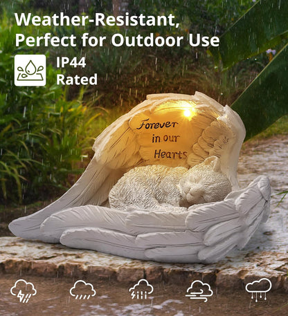 Pet Cat Solar Garden Memorial Statue – Outdoor Resin Angel Kitty with Solar Light, Guardian Angel