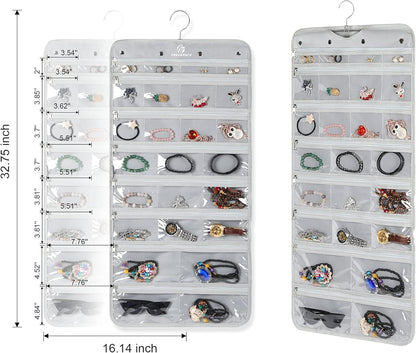 Freegrace Hanging Jewelry Organizer Revolving Hanger - Secure Zipper Closure - 50 Pockets