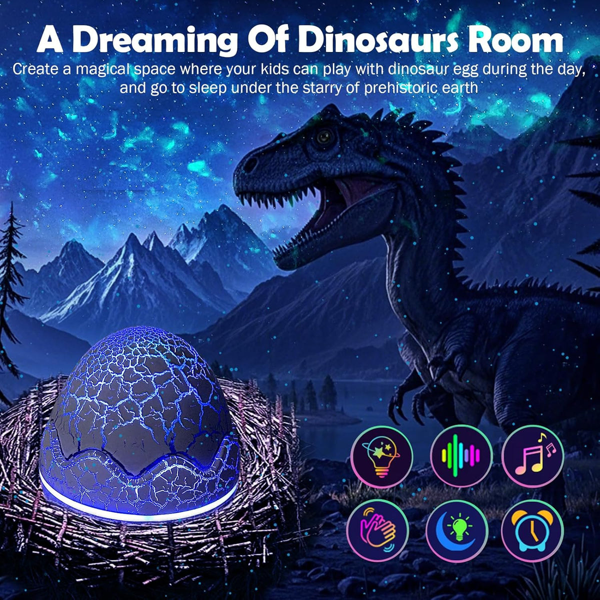 XQBX Dinosaur Egg Galaxy Projector an Aurora Projector with Bluetooth Speaker and White Noise Sound