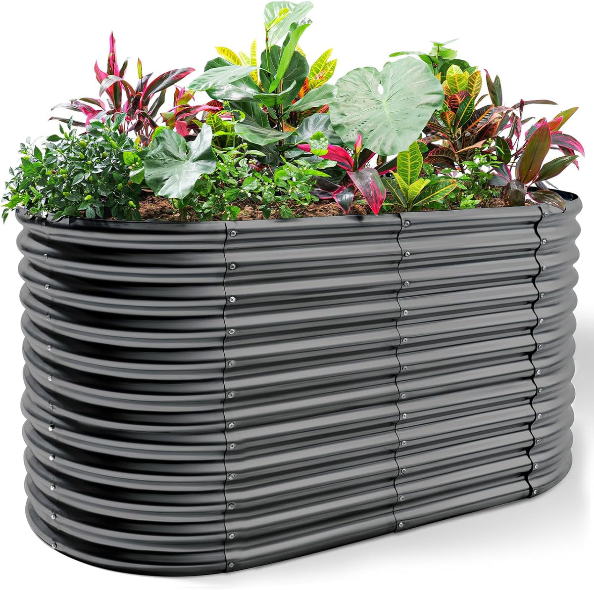 Land Guard 6x3x3ft Oval Galvanized Raised Garden Beds, Large-Capacity Metal Planter Box Outdoor