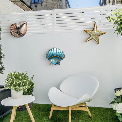 Weibefee 3 Pcs Metal Beach Wall Decor Sea Star Shell Conch Metal Decor Ocean Theme Marine Coastal